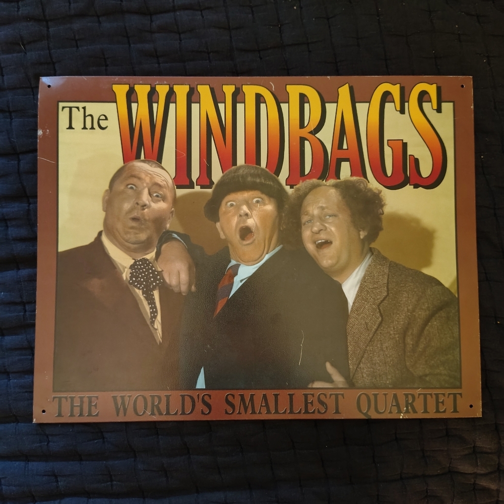 VINTAGE Three Stooges Sign Tin Metal Harry‎ Curly Moe Wind Bags USA Columbia